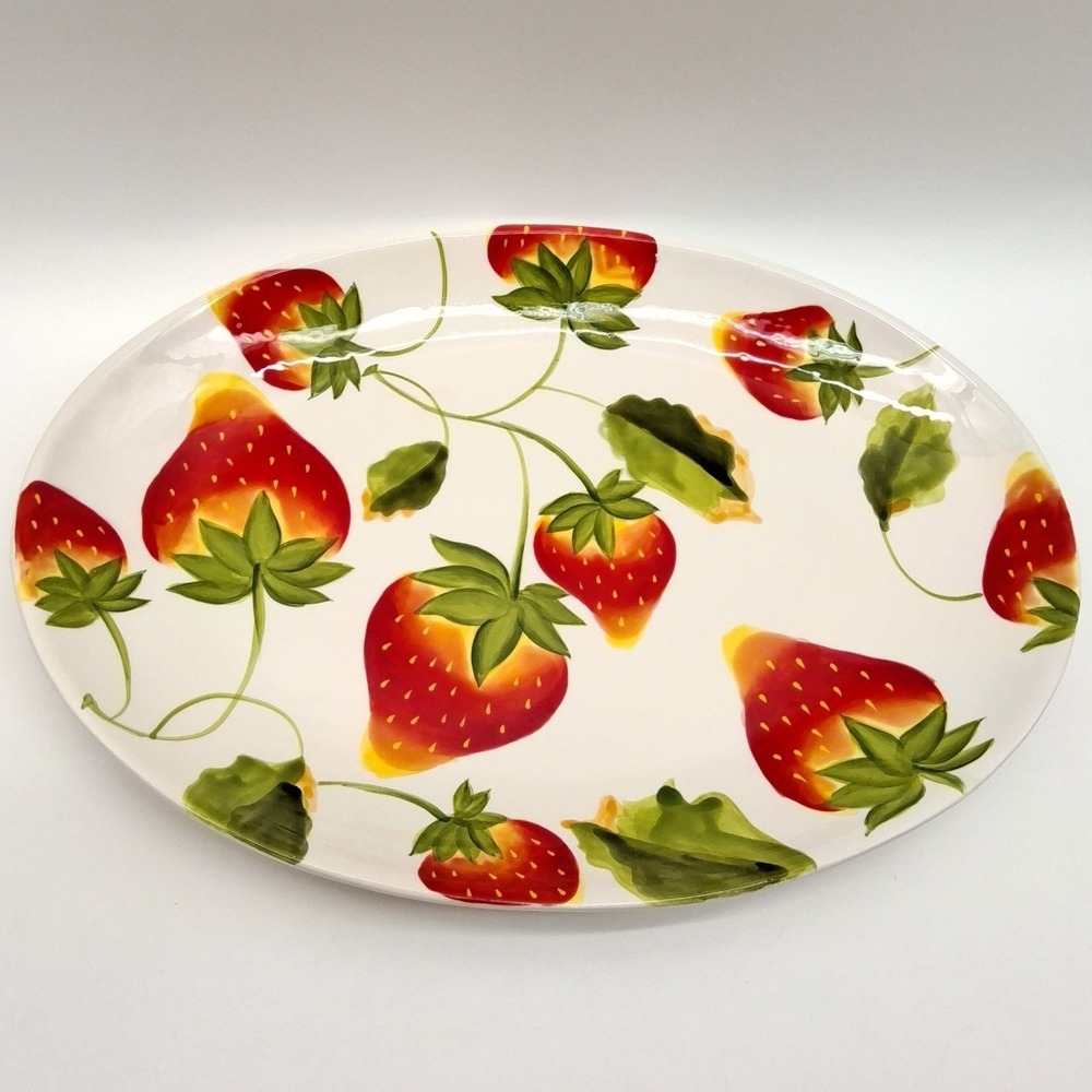 Harry and David Large Strawberries Oval Platter Fruit Plate 14" Serving Ceramic